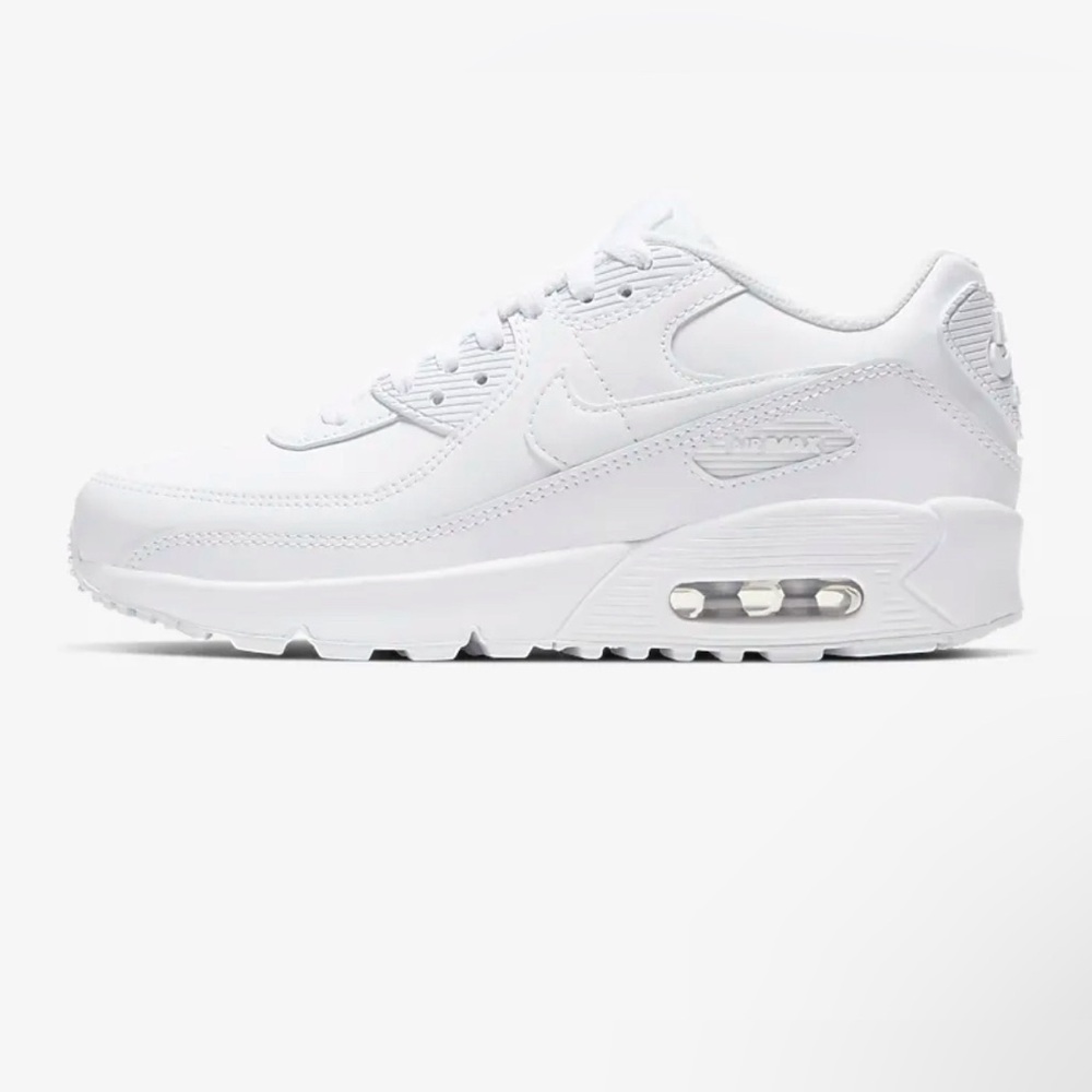 Nike CD6867-100 Nike Air Max 90 Triple White Lace Up Sneakers Size 3Y